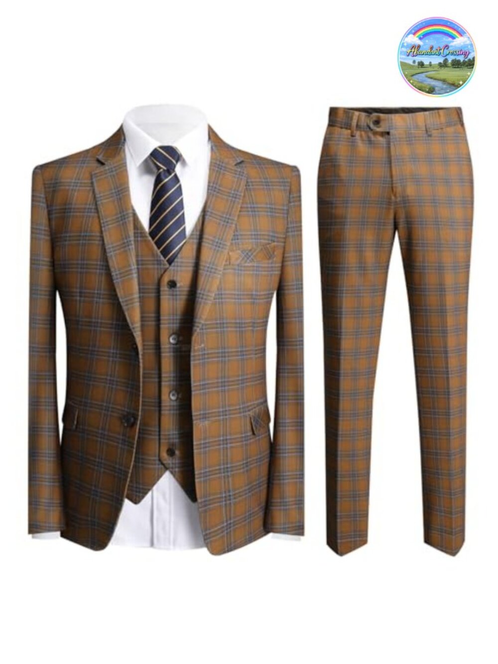 Men's Plaid Tweed 3 Piece Slim Fit Suit Set